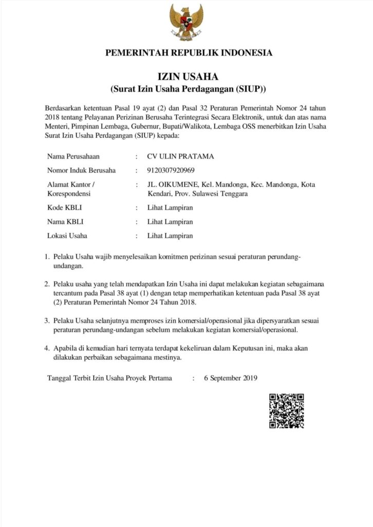Contoh Surat Izin Usaha Perdagangan (SIUP)